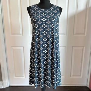 LOFT Outlet Navy Blue and White Floral Sleeveless Swing Dress